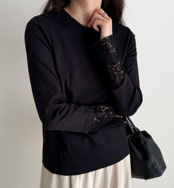 fredy emue「【1枚でもレイヤードでも◎】レーススリーブ衿フリルロンTシャツ」|Tシャツ・カットソー|
