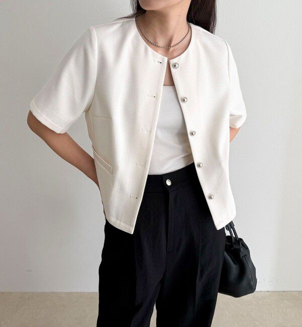 fredy emue「【@sora_522m企画】ノーカラーハーフスリーブジャケット」|ノーカラージャケット|