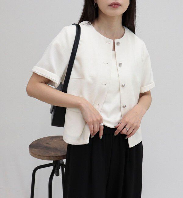 fredy emue「【@sora_522m企画】ノーカラーハーフスリーブジャケット」|ノーカラージャケット|