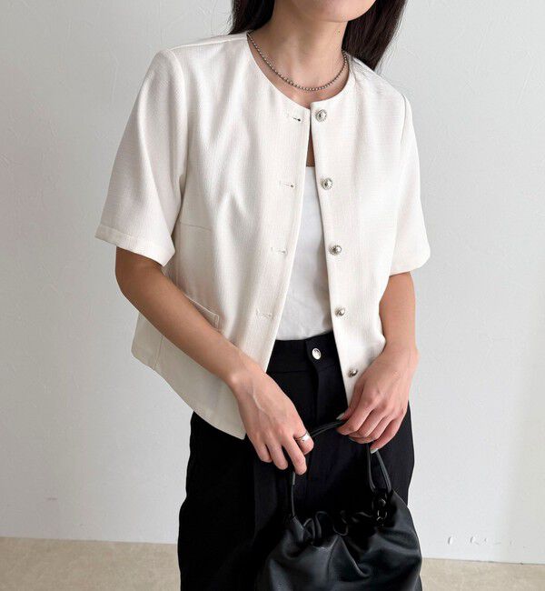 fredy emue「【@sora_522m企画】ノーカラーハーフスリーブジャケット」|ノーカラージャケット|