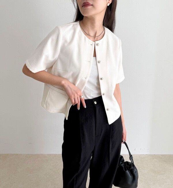 fredy emue「【@sora_522m企画】ノーカラーハーフスリーブジャケット」|ノーカラージャケット|