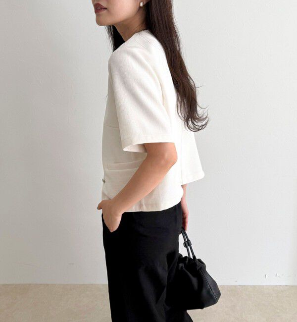 fredy emue「【@sora_522m企画】ノーカラーハーフスリーブジャケット」|ノーカラージャケット|