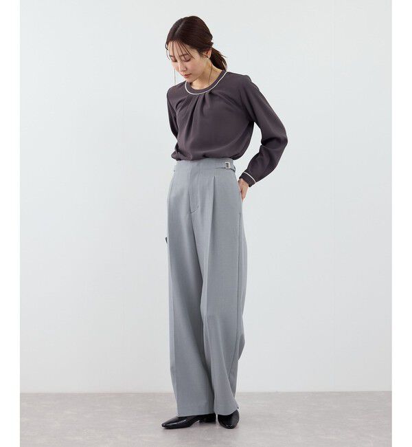 Rope&rsquo;Picnic「【WEB限定・丈長め】クリアツイルサイドベルトワイドパンツ/入卒式・セレモニー・セットアップ対応」|チノ|