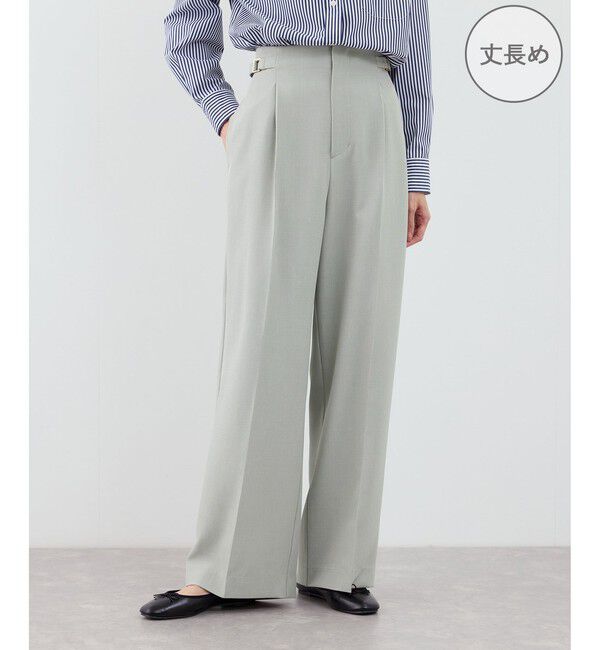 Rope&rsquo;Picnic「【WEB限定・丈長め】クリアツイルサイドベルトワイドパンツ/入卒式・セレモニー・セットアップ対応」|チノ|グリーンサブ(35)
