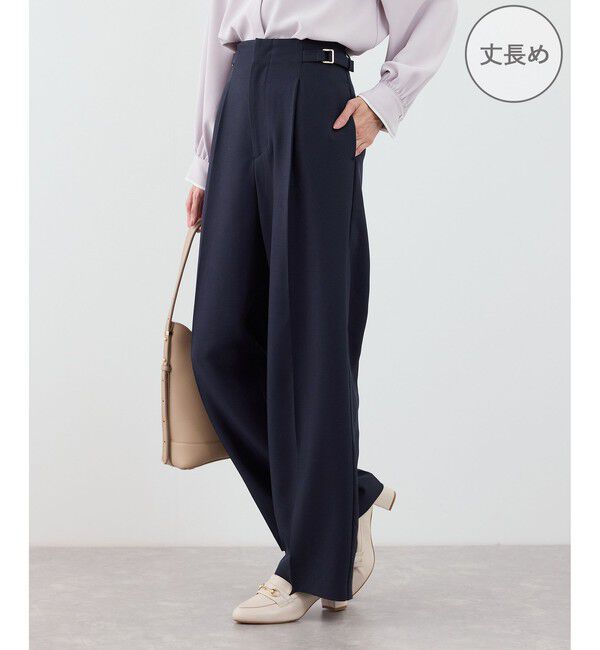 Rope&rsquo;Picnic「【WEB限定・丈長め】クリアツイルサイドベルトワイドパンツ/入卒式・セレモニー・セットアップ対応」|チノ|ネイビー(40)