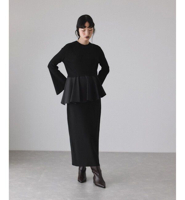 サステナブル】ペプラムコンビニットワンピース/オケージョン対応