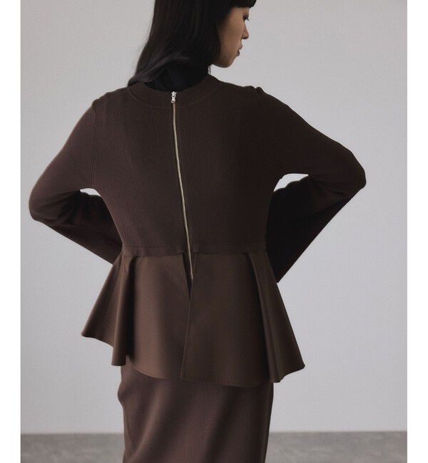 サステナブル】ペプラムコンビニットワンピース/オケージョン対応