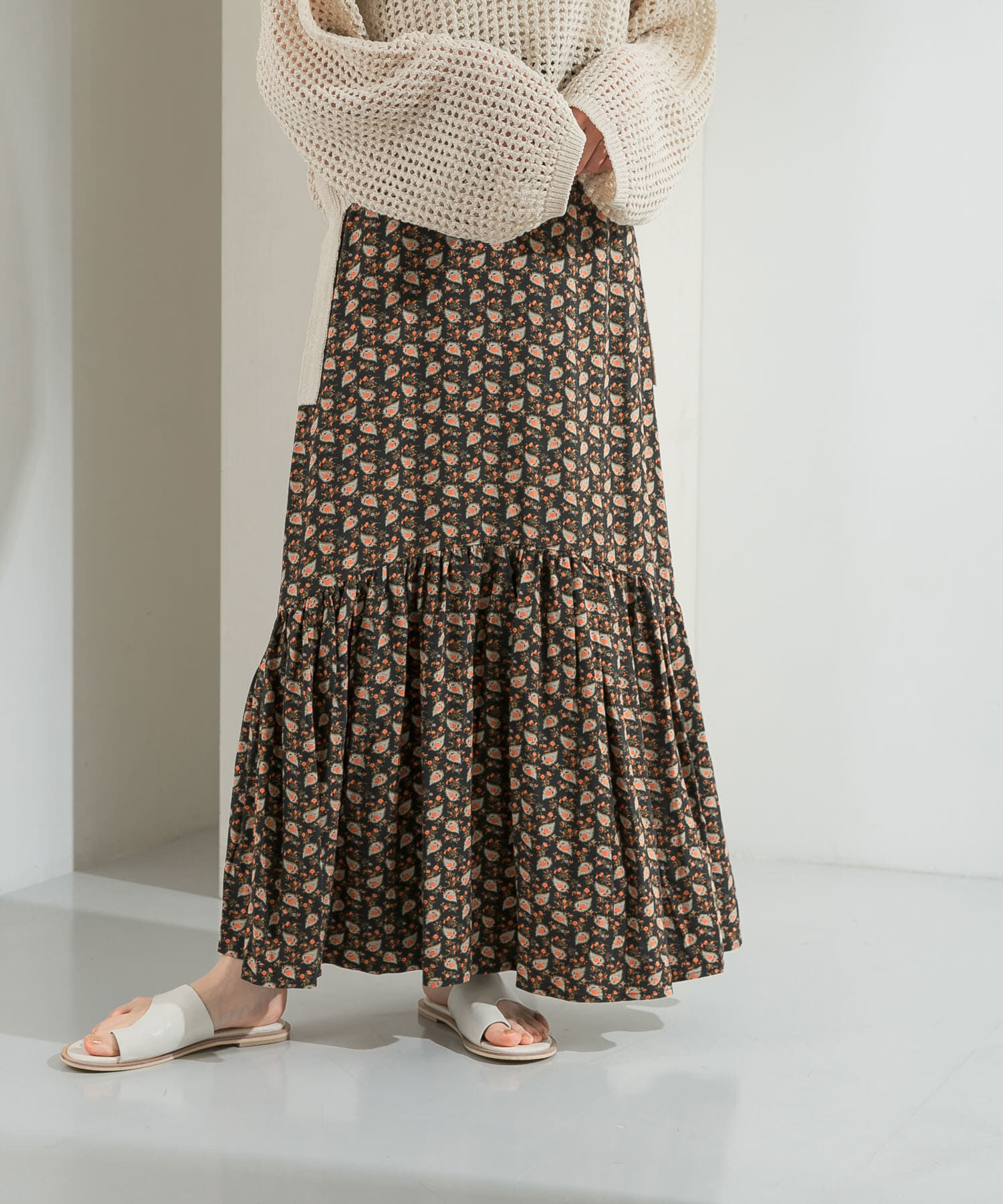  「プリントロングティアードスカート」|スカート|