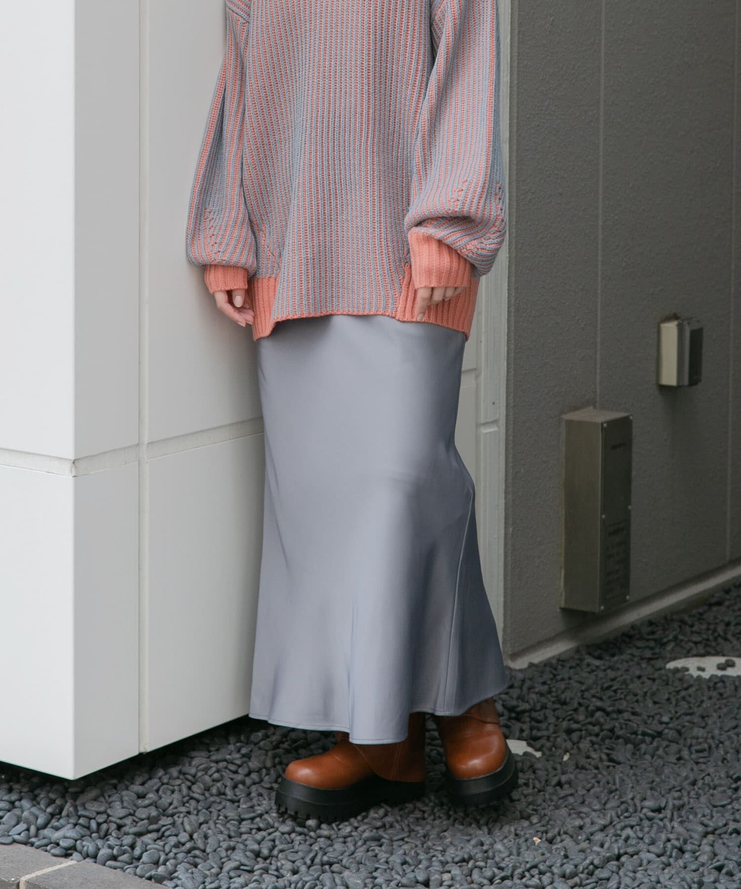  「サテンバイアススカート」|スカート|グレー