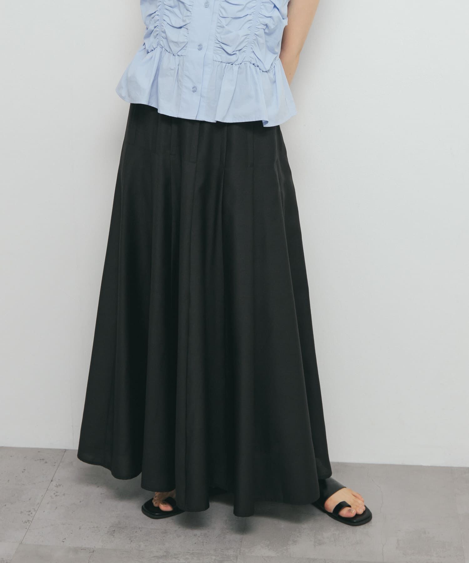  「ワイドフレアシアースカート」|スカート|ブラック