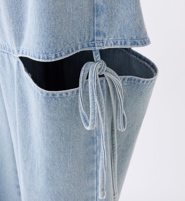  「【ウエストサイズ調整可】サイドあきリボンワイドデニム」|その他|