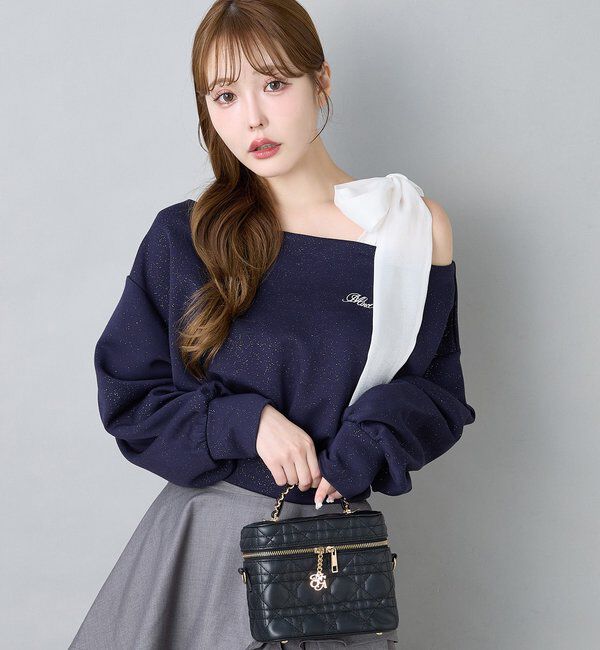  「肩リボン刺繍入りラメトップス」|プルオーバー|