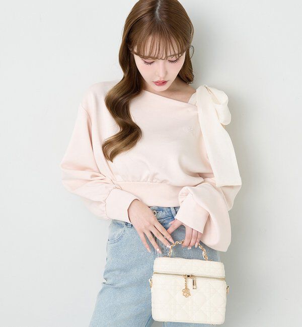  「肩リボン刺繍入りラメトップス」|プルオーバー|