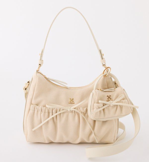  「ミニバッグチャーム付きドロストリボンバッグ」|ショルダー・メッセンジャー|アイボリー