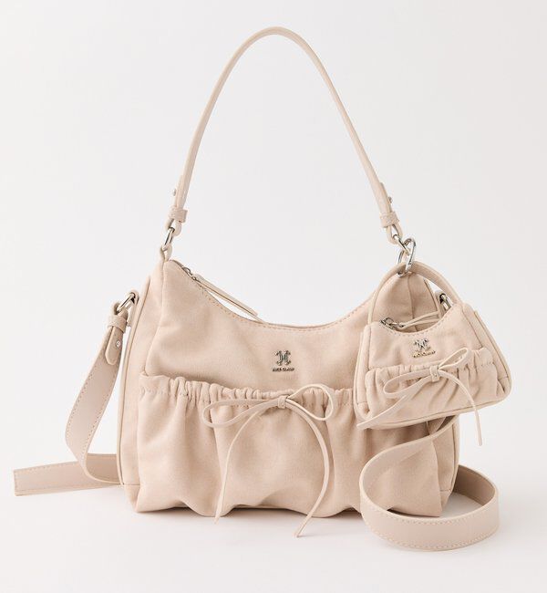  「ミニバッグチャーム付きドロストリボンバッグ」|ショルダー・メッセンジャー|ピンク