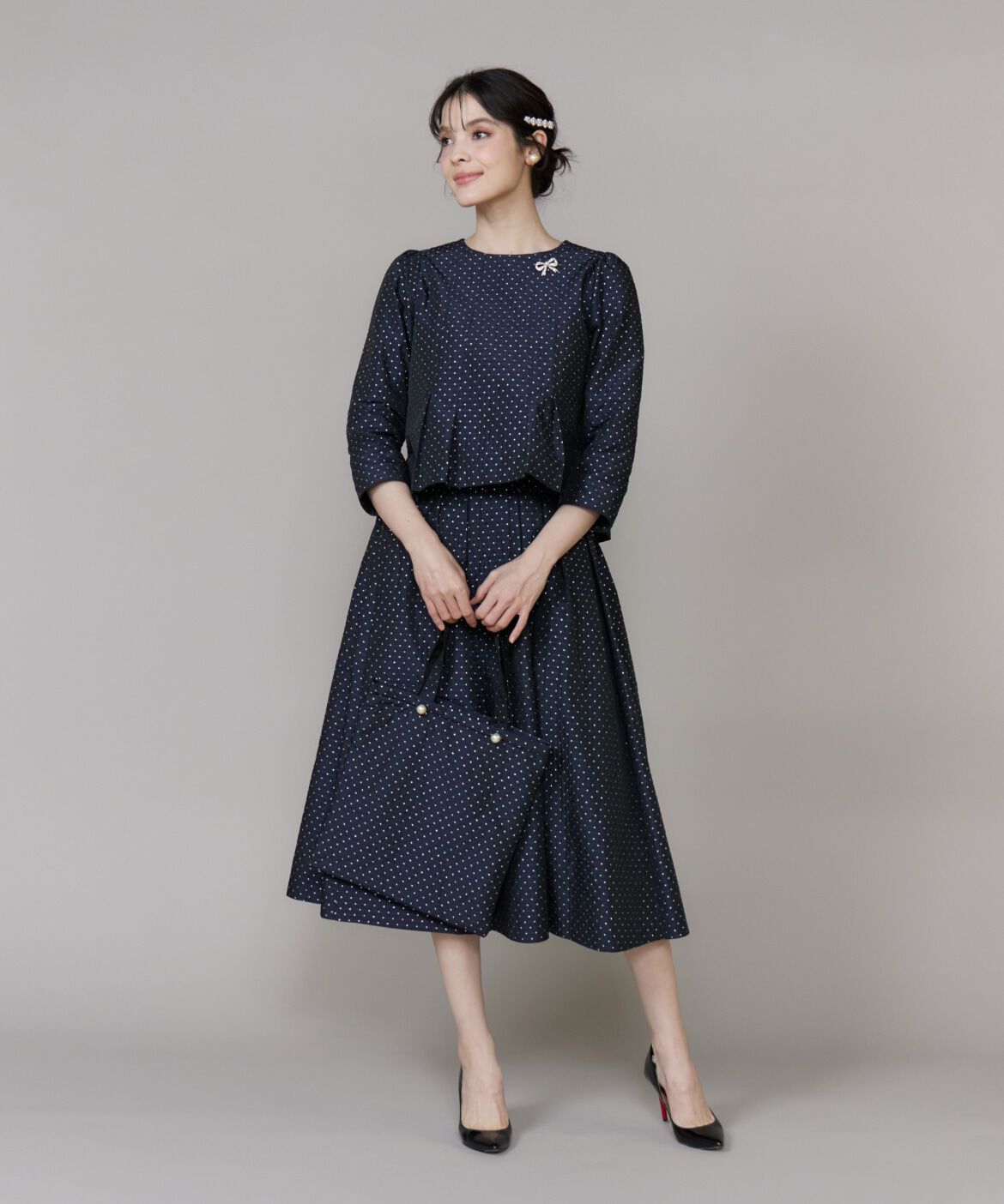 Maglie le cassetto「《プラスサイズ》ラメドットジャガードブラウス」|シャツ・ブラウス|