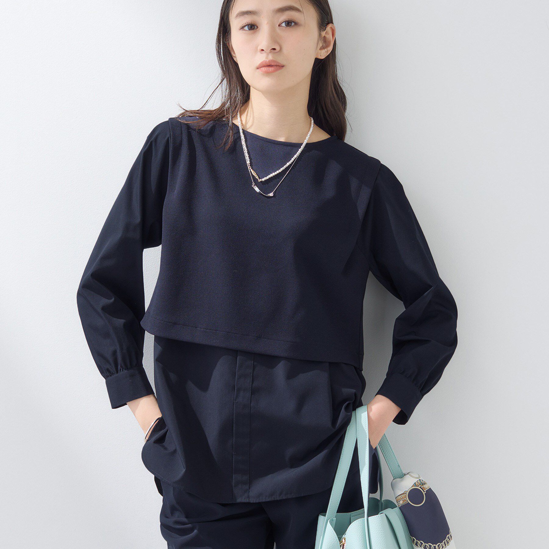 INDIVI「【洗える／UVケア】レイヤード風デザイントップス」|Tシャツ・カットソー|ネイビー(694)