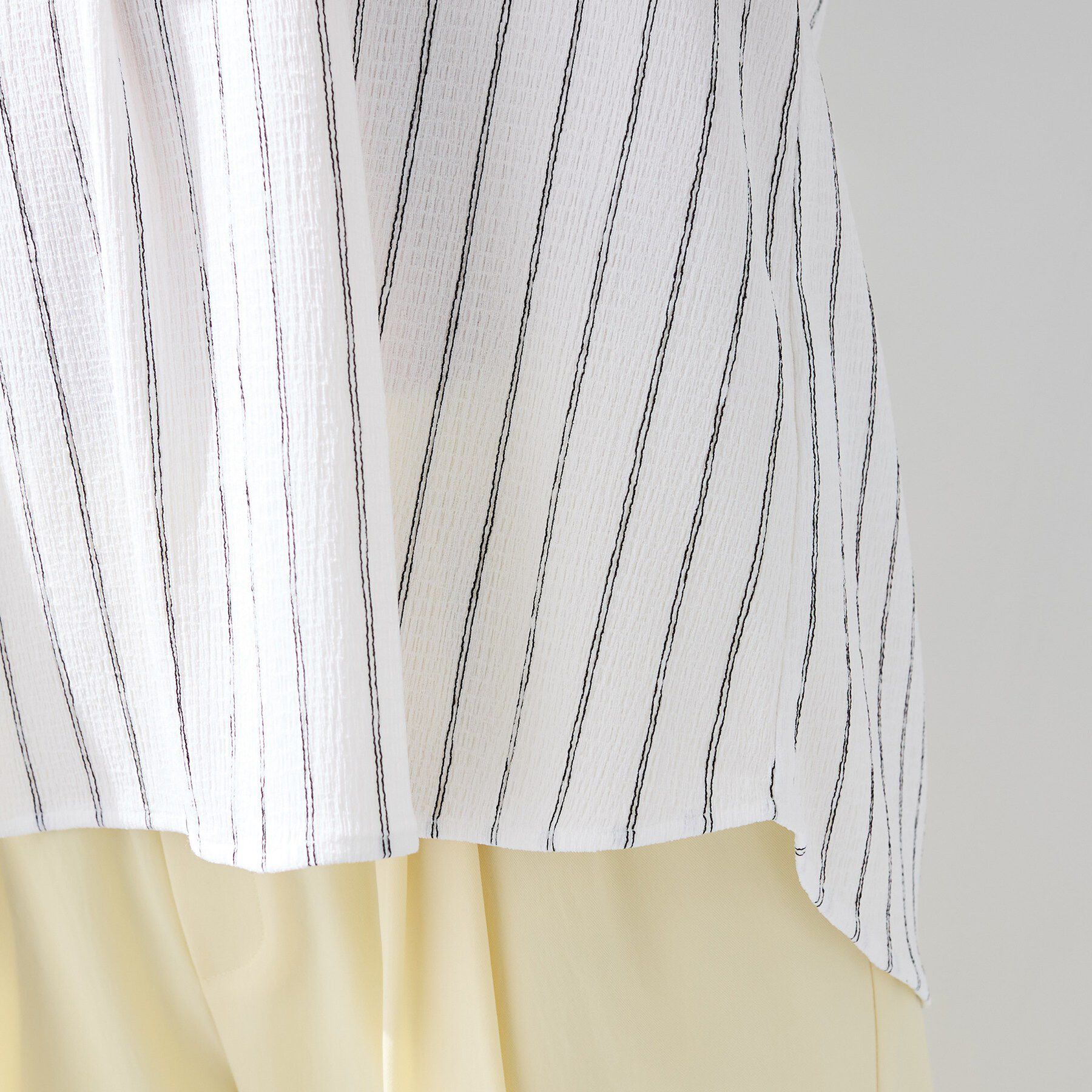 INDIVI「【洗える／着心地楽ちん】ブラウス風ストライプカットソートップス」|Tシャツ・カットソー|