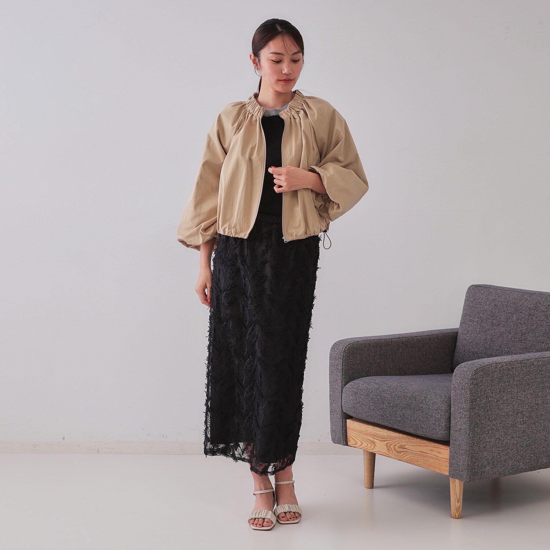 OPAQUE.CLIP「バルーンスリーブZIPブルゾン【洗濯洗い可】」|ブルゾン・スタジャン|