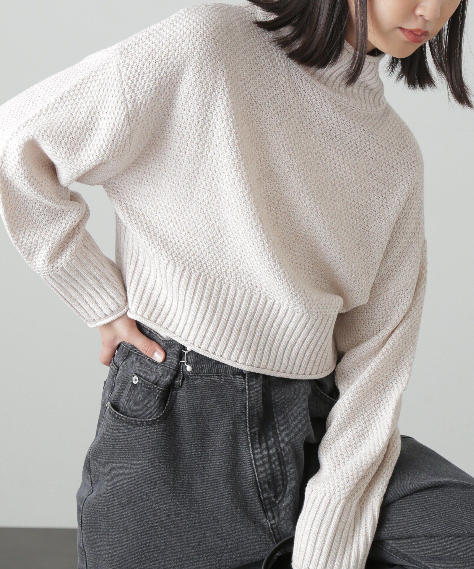  「鹿の子編みハイネックニット」|ニット・セーター|