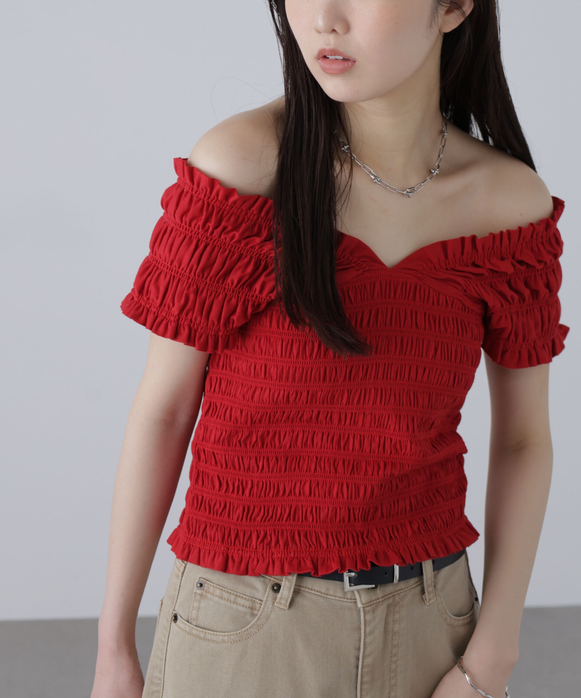  「2wayシャーリングオフショルカットソー」|Tシャツ・カットソー|