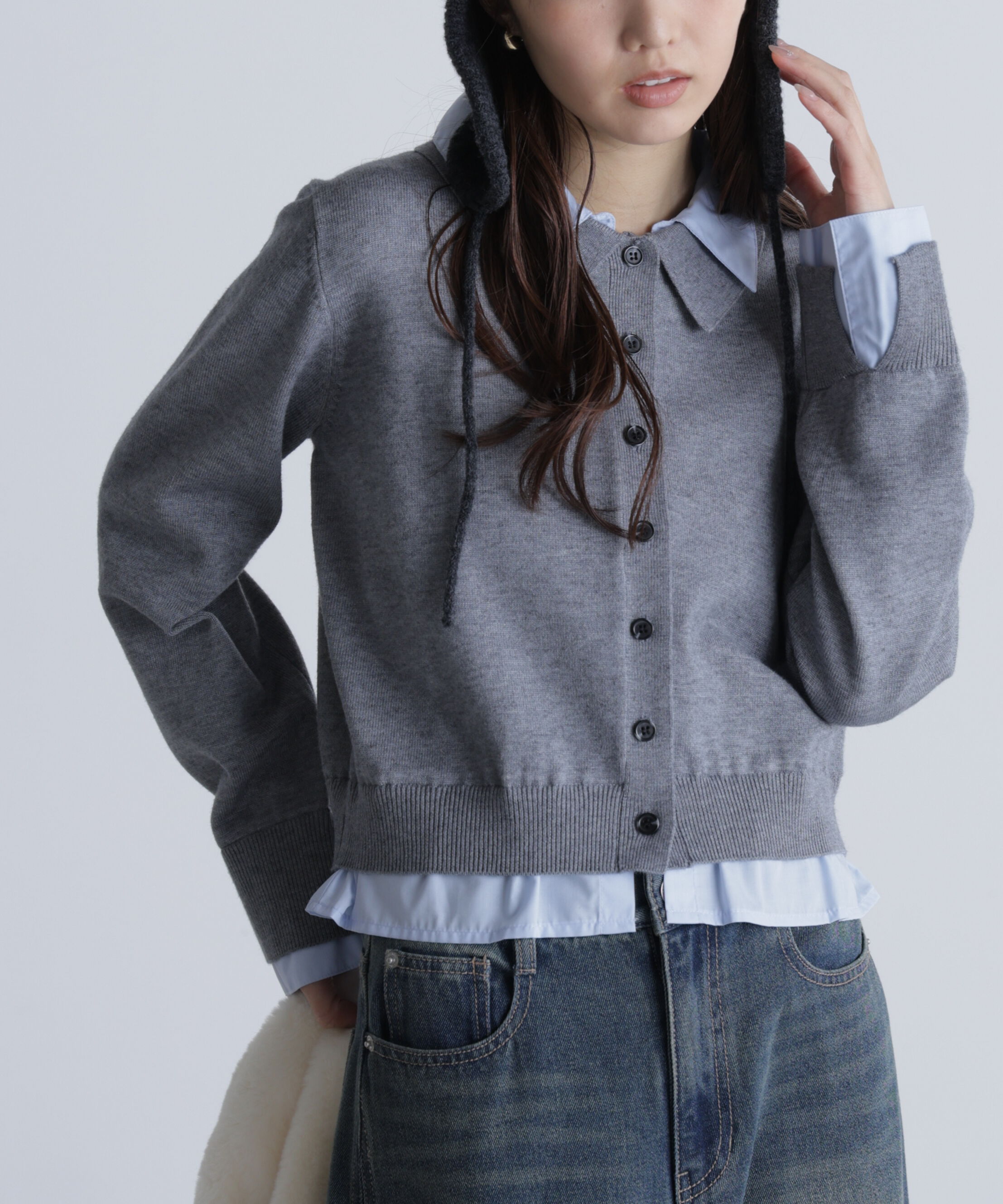  「シャツフェイクレイヤードポロカーディガン」|ニット・セーター|