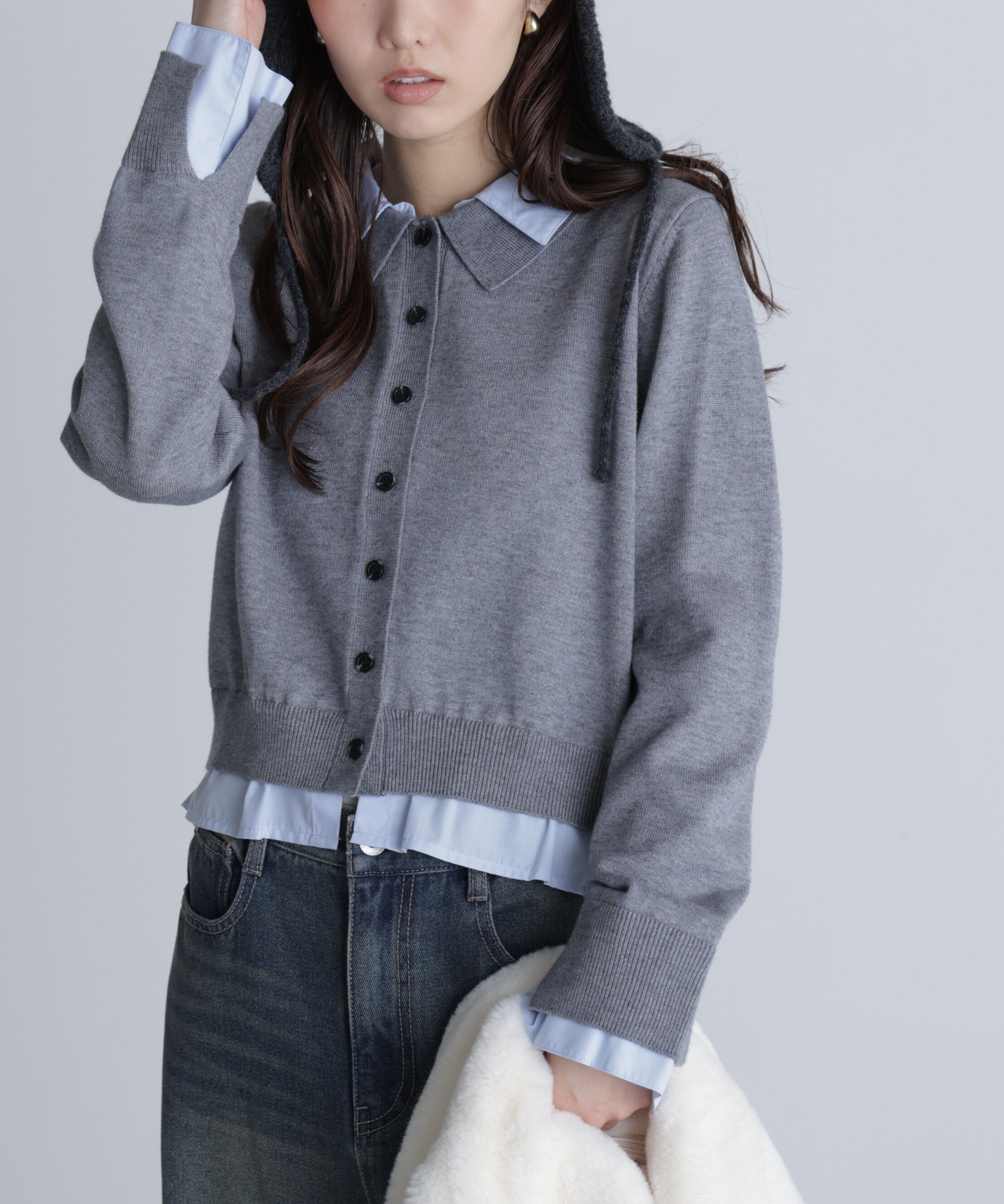  「シャツフェイクレイヤードポロカーディガン」|ニット・セーター|