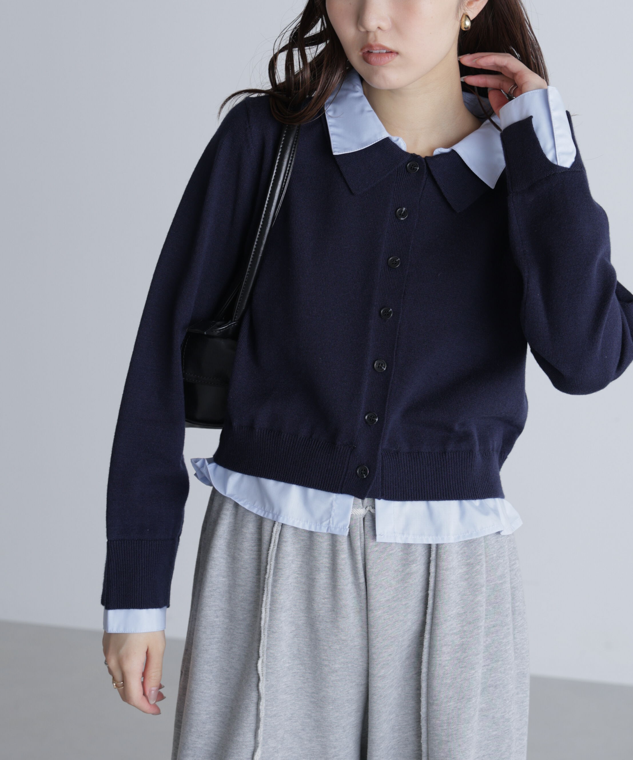  「シャツフェイクレイヤードポロカーディガン」|ニット・セーター|