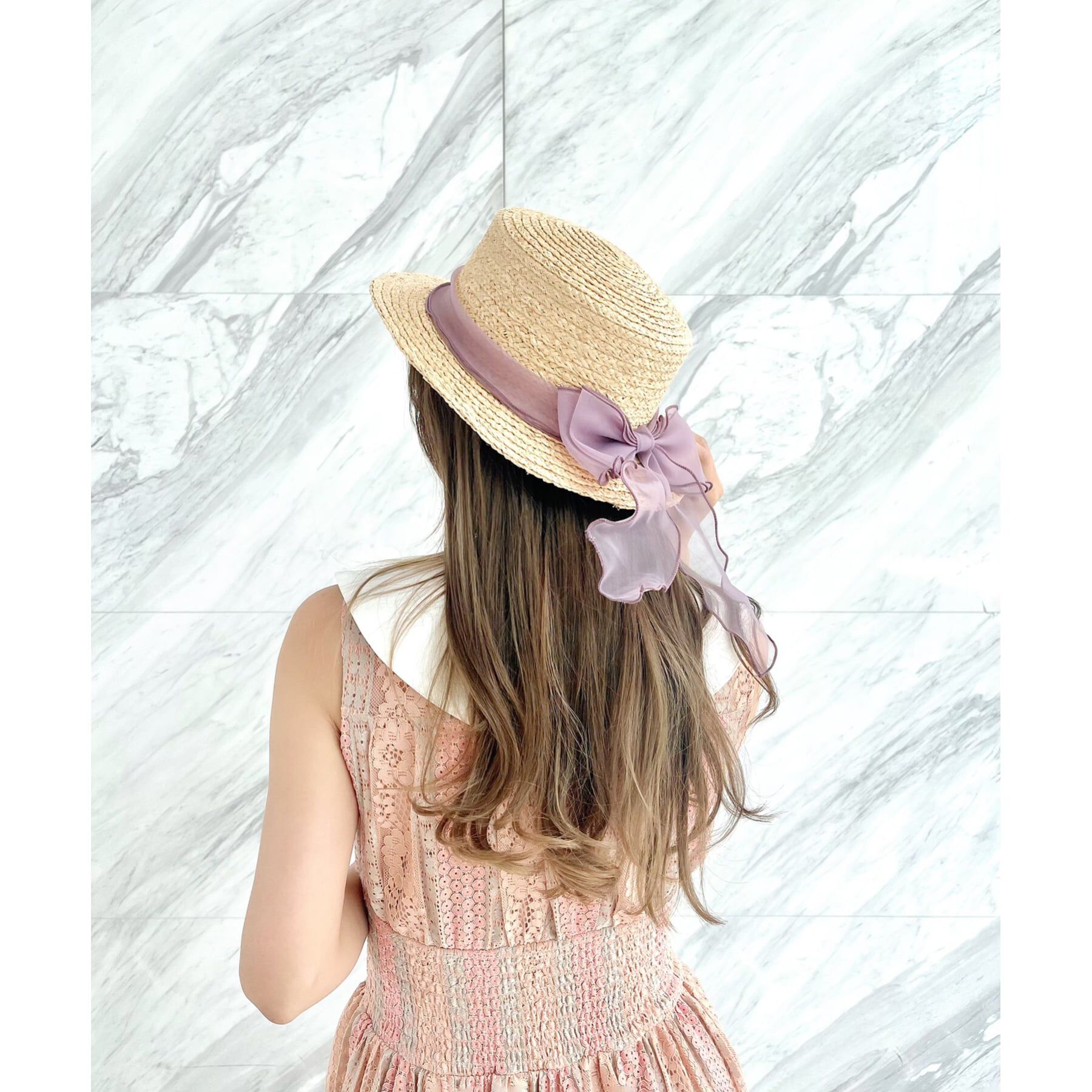 Grandedge「オーガンジーリボンカンカン帽子」|ハット|