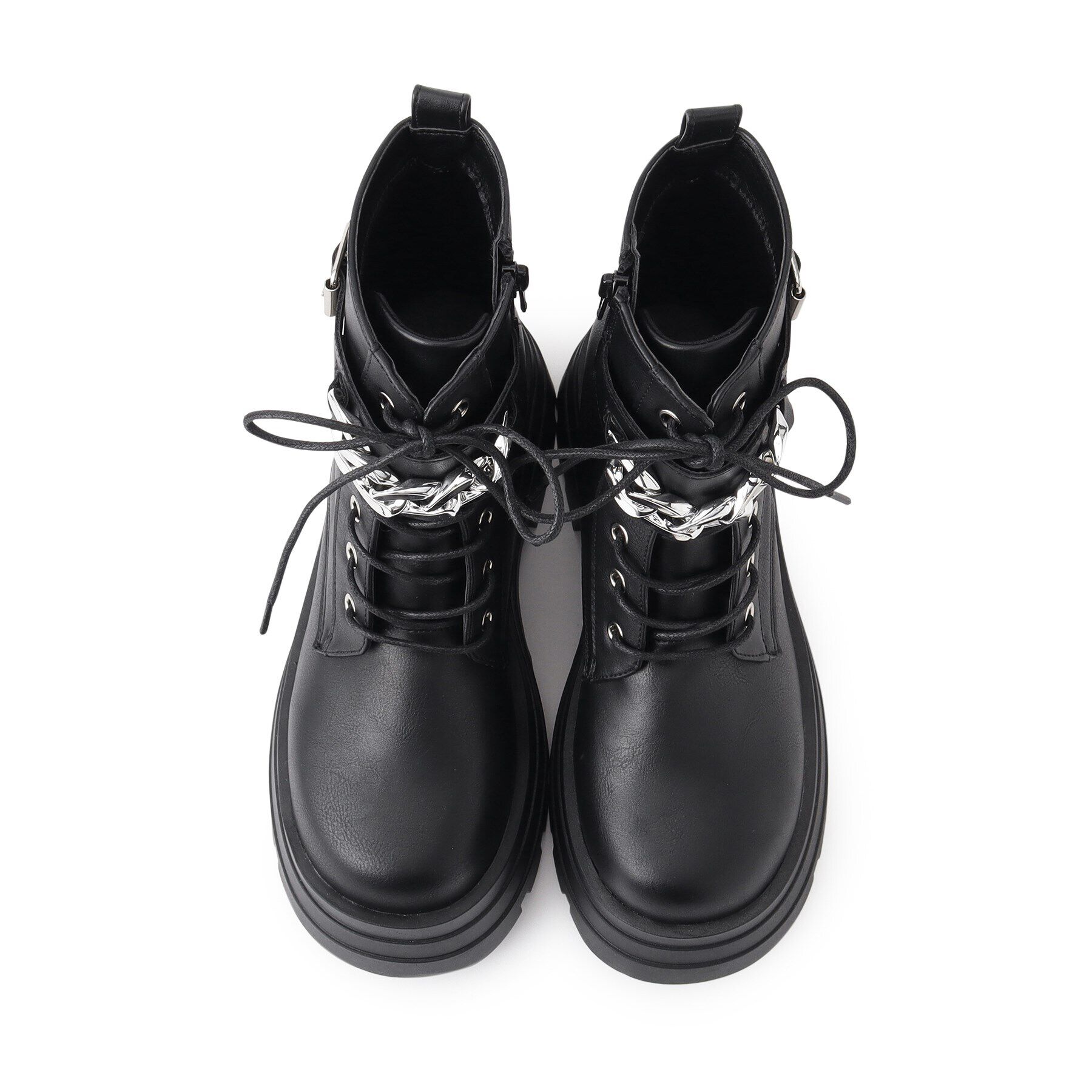 csT&P「厚底3段ソールチェーン付き ベルト付きレースアップブーツ」|ショートブーツ|