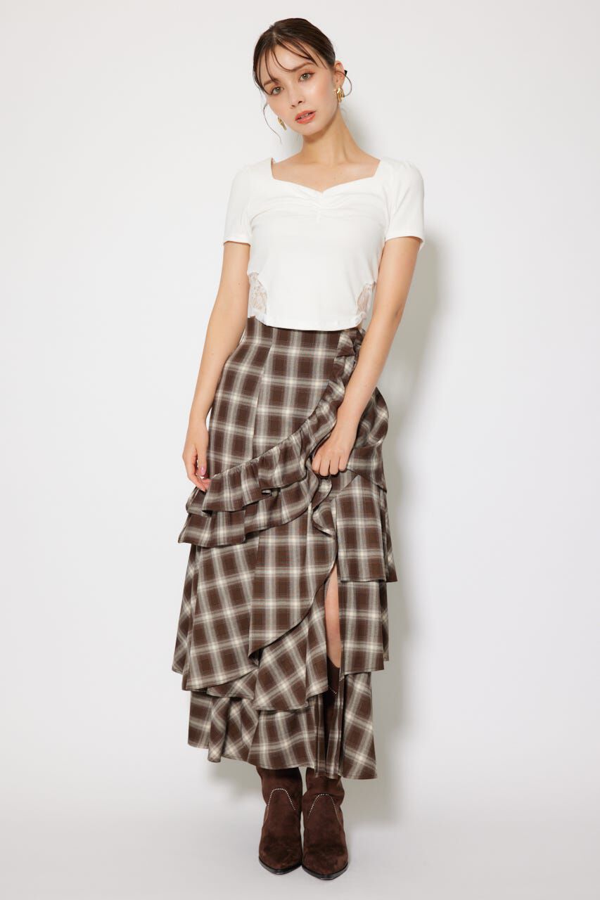 rienda「レースカッティングタイトトップス」|Tシャツ・カットソー|