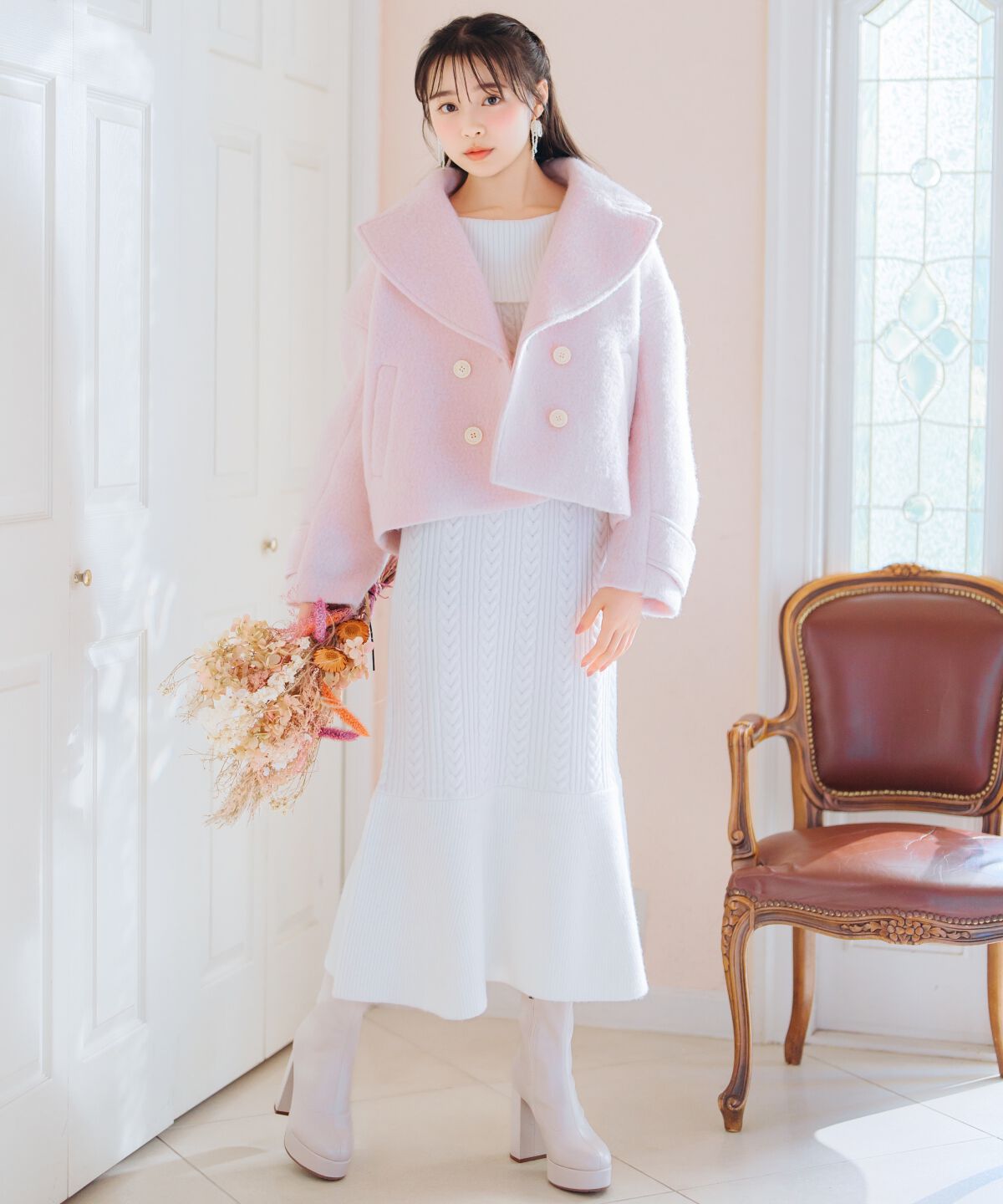 WILLSELECTION「肩リボンケーブルニットワンピース」|ワンピース|