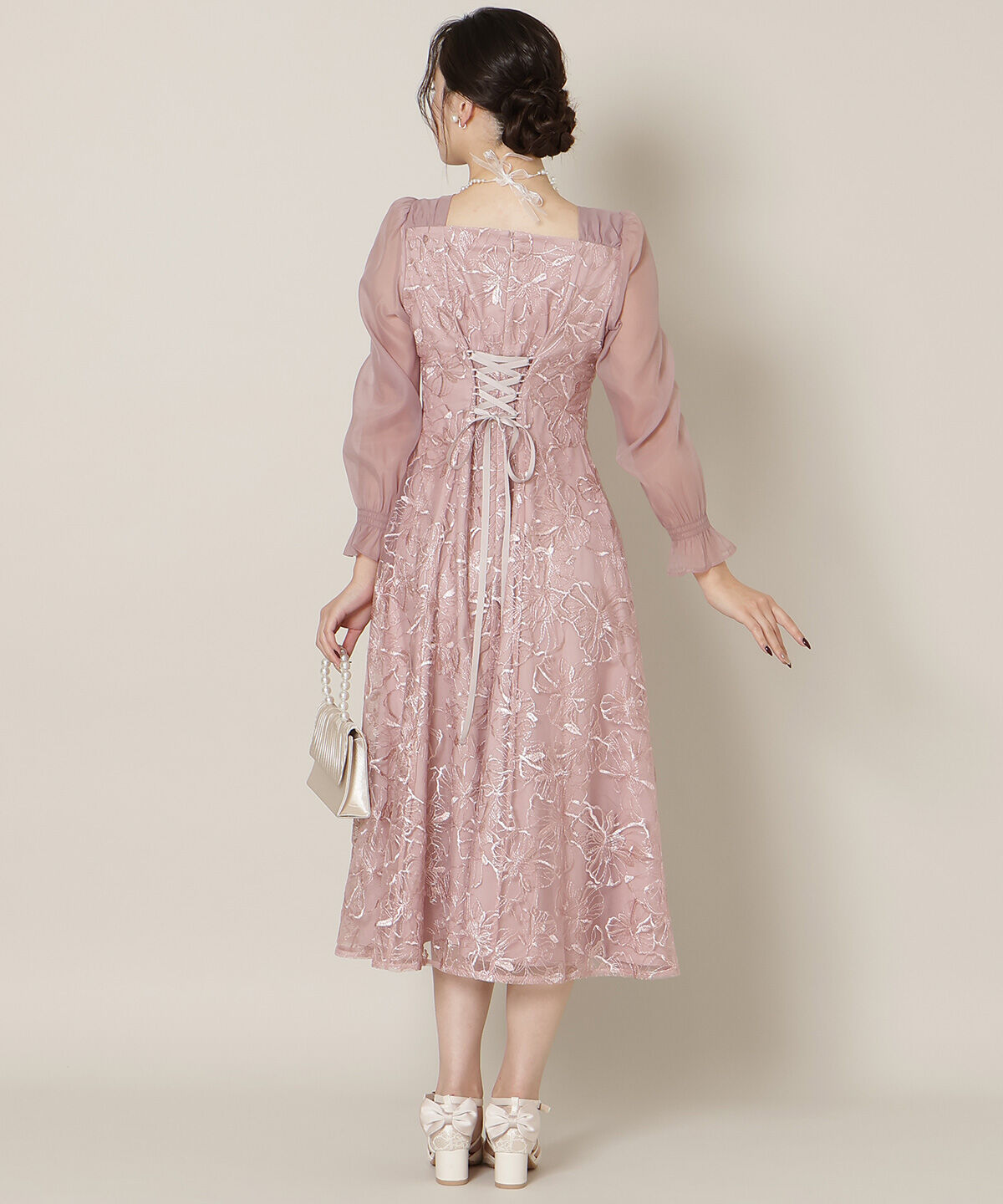 WILLSELECTION「パネルラインフラワーレースワンピース」|ドレス|