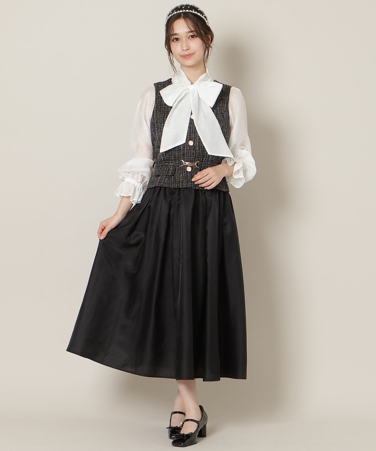 WILLSELECTION「ツイードドッキングジレワンピース」|ワンピース|ブラック