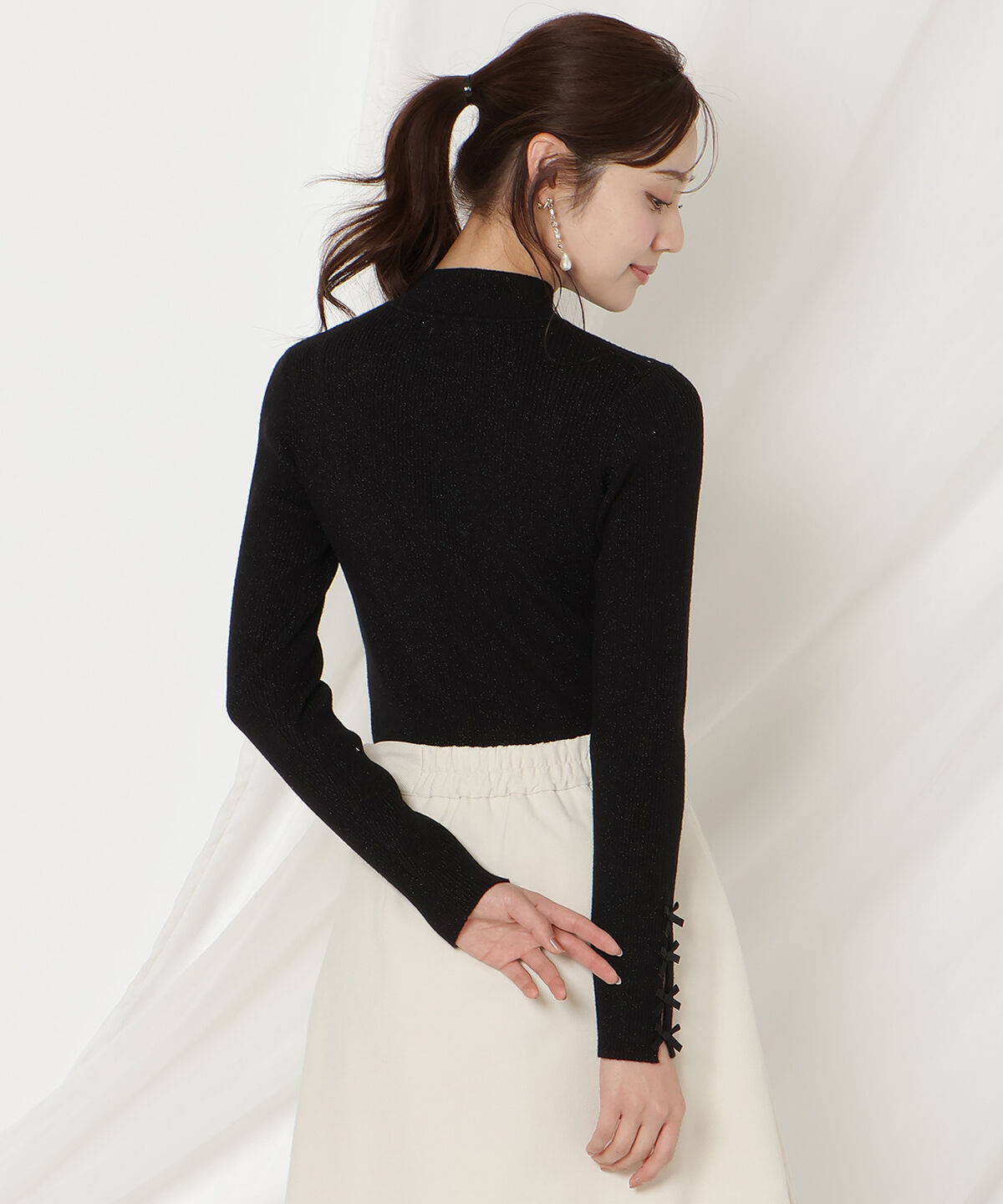 WILLSELECTION「袖リボンラメリブニット」|ニット・セーター|