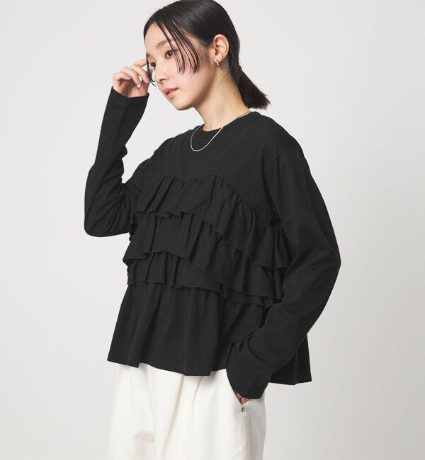 UNITED ARROWS green label relaxing「【WEB限定】＜at ease＞フロント フリル プルオーバー カットソー」|Tシャツ・カットソー|BLACK