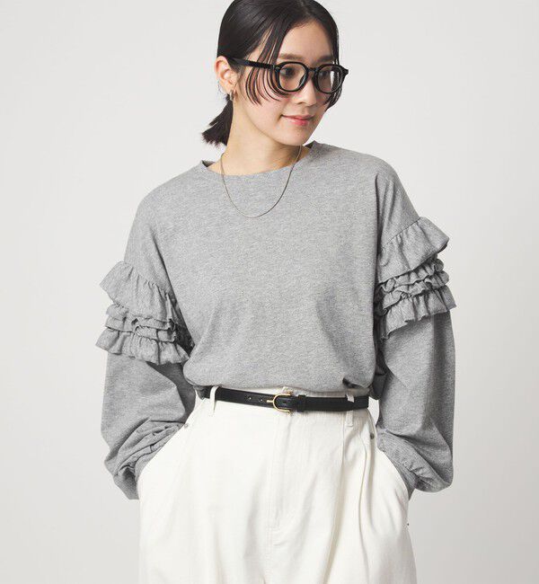 UNITED ARROWS green label relaxing「【WEB限定】＜at ease＞袖フリル プルオーバー カットソー」|Tシャツ・カットソー|MD.GRAY