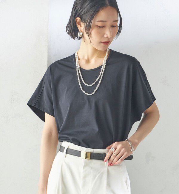 SHIPS for women「【SHIPS別注】assiette:〈手洗い可能〉プレミアム 天竺 Uネック TEE」|Tシャツ・カットソー|ネイビー