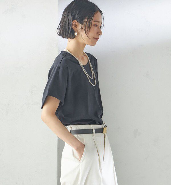 SHIPS for women「【SHIPS別注】assiette:〈手洗い可能〉プレミアム 天竺 Uネック TEE」|Tシャツ・カットソー|