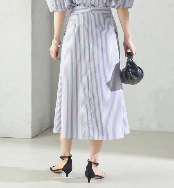 SHIPS for women「〈手洗い可能〉ストライプ フロント ポケット フレア スカート」|スカート|