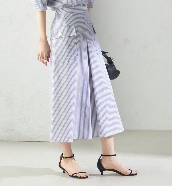 SHIPS for women「〈手洗い可能〉ストライプ フロント ポケット フレア スカート」|スカート|