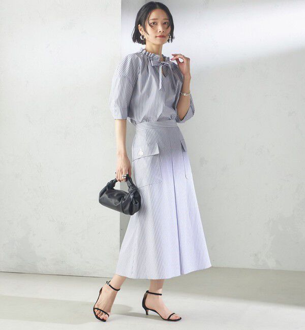 SHIPS for women「〈手洗い可能〉ストライプ フロント ポケット フレア スカート」|スカート|