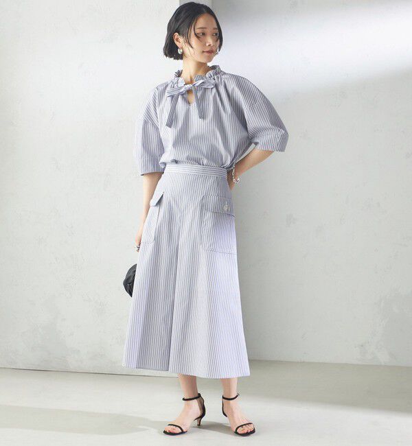 SHIPS for women「〈手洗い可能〉ストライプ フロント ポケット フレア スカート」|スカート|