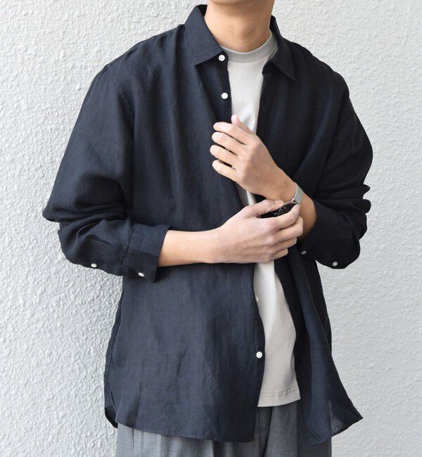 SHIPS any「SHIPS any:〈洗濯機可能〉ピュアリネン レギュラーカラー シャツ 26SS◆」|シャツ・ブラウス|ブラック