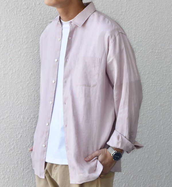 SHIPS any「SHIPS any:〈洗濯機可能〉ピュアリネン レギュラーカラー シャツ 26SS◆」|シャツ・ブラウス|ピンク