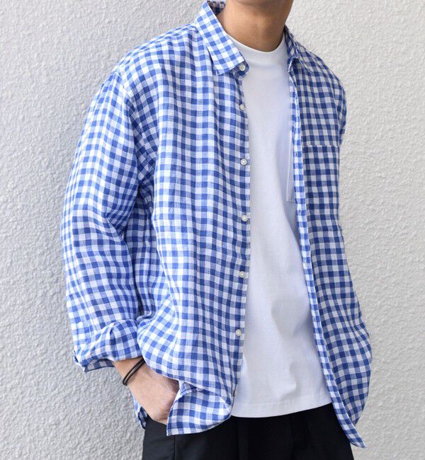 SHIPS any「SHIPS any:〈洗濯機可能〉ピュアリネン レギュラーカラー シャツ 26SS◆」|シャツ・ブラウス|ブルー