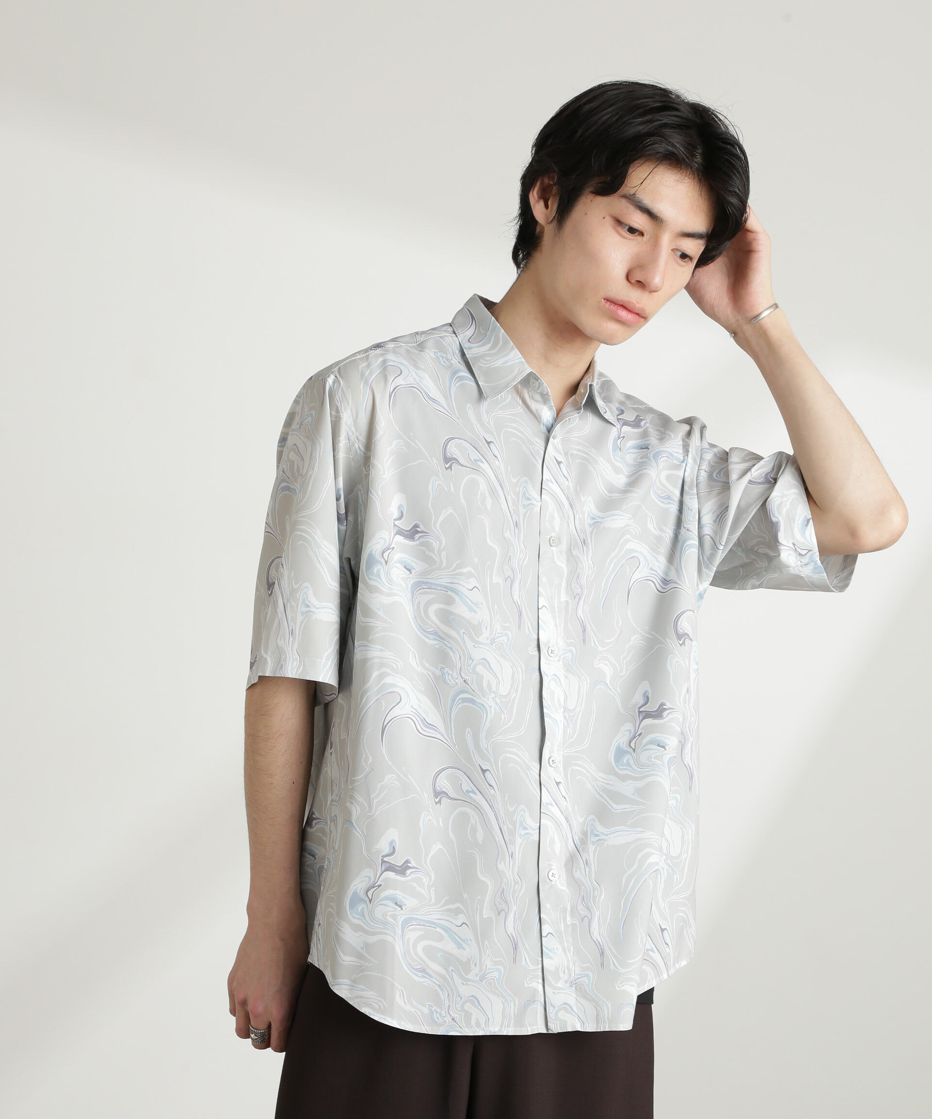nano･universe「マーブルパターンシャツ 半袖」|シャツ・ブラウス|