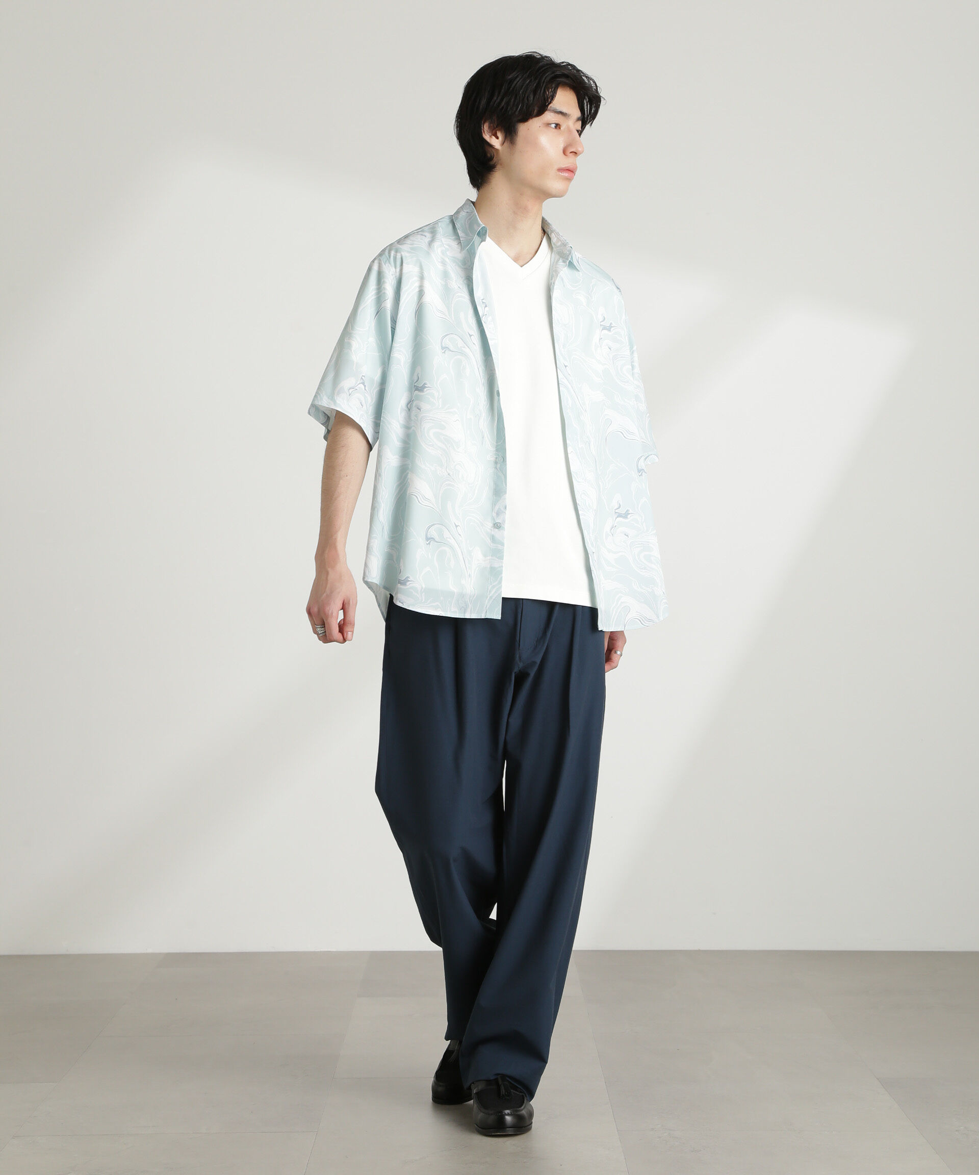 nano･universe「マーブルパターンシャツ 半袖」|シャツ・ブラウス|