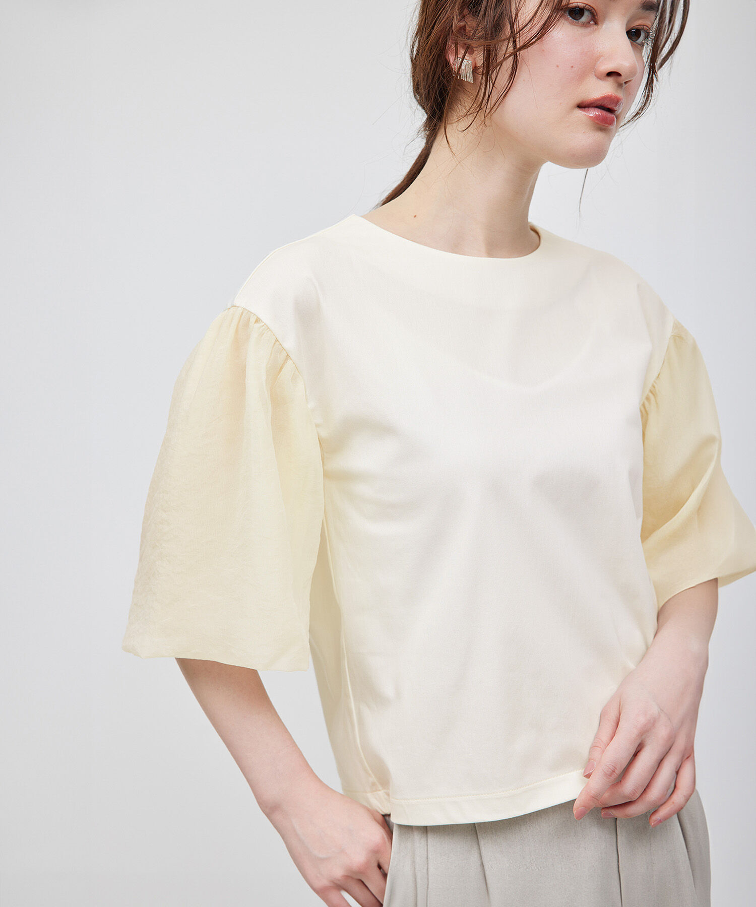 ROPE「オーガンジー袖カットソー」|Tシャツ・カットソー|ホワイト(10)