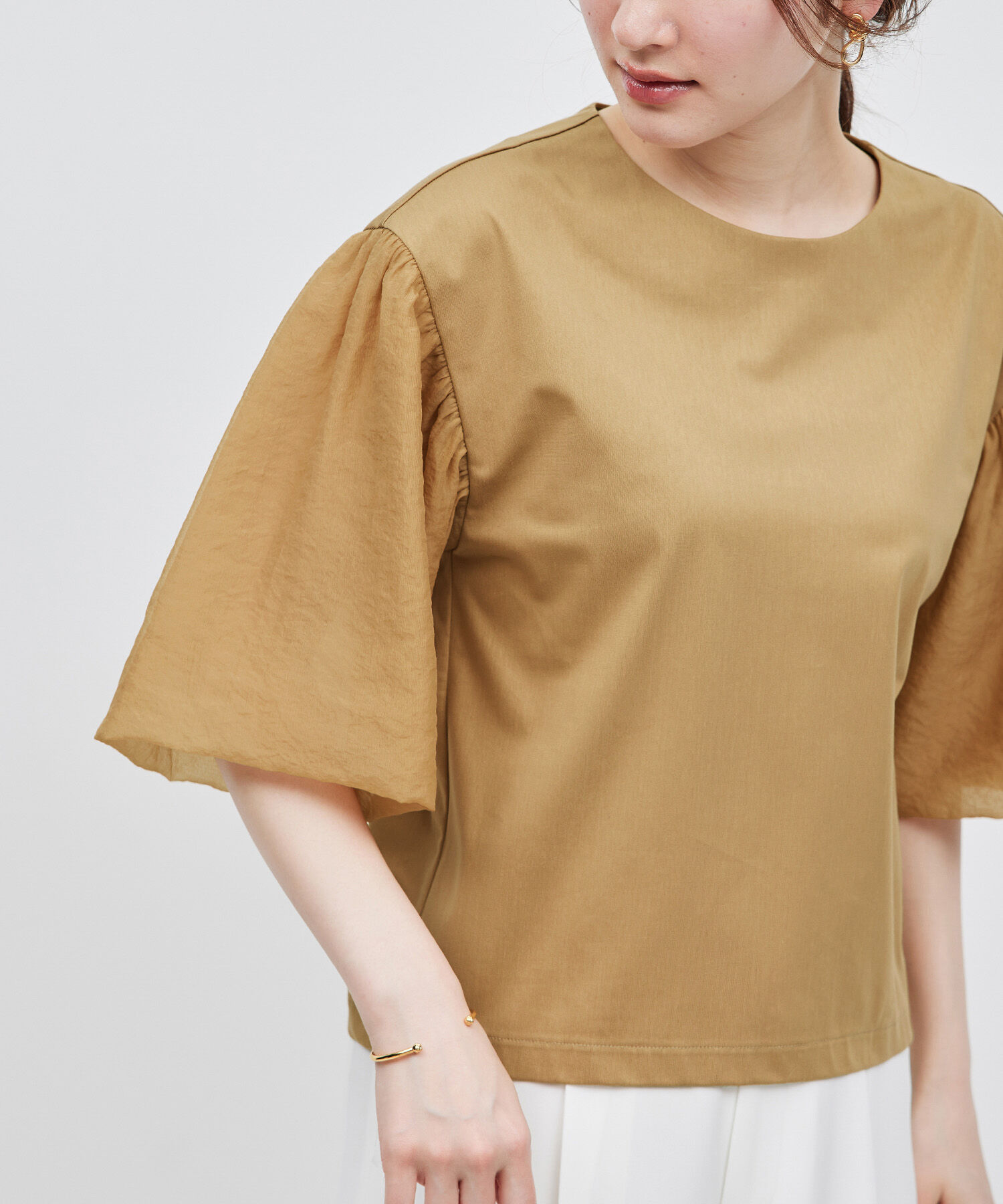 ROPE「オーガンジー袖カットソー」|Tシャツ・カットソー|